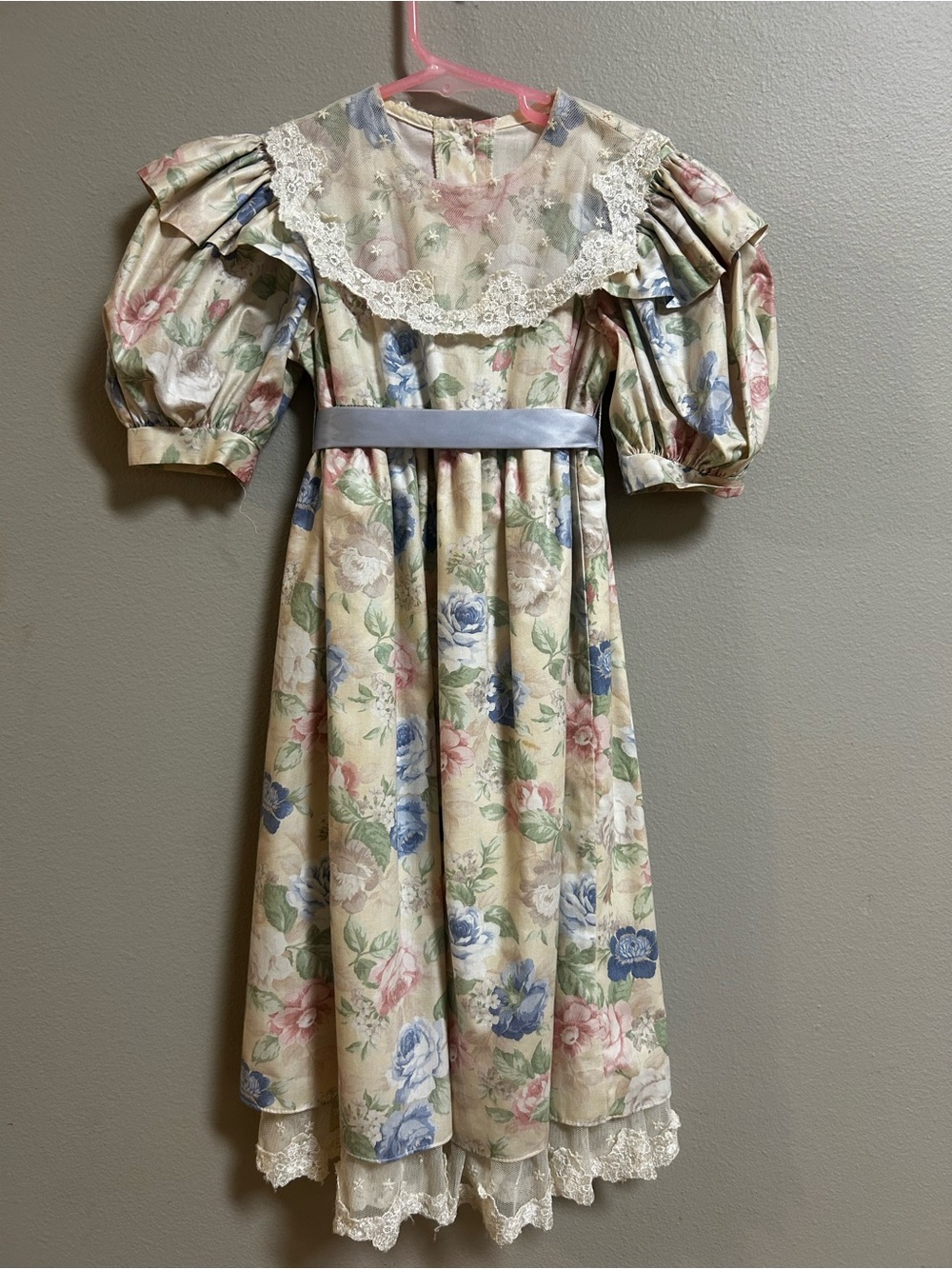 Vintage Sarah Kent Girls 6X Floral Prairie Dress Lace Puff Sleeve Cottagecore